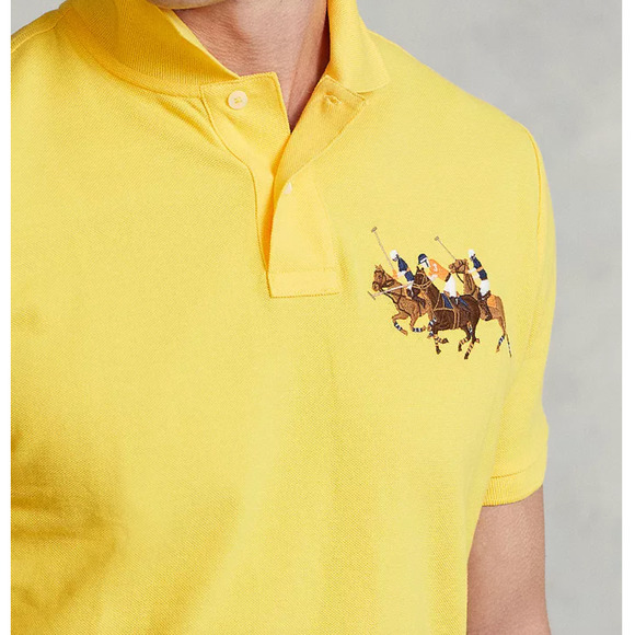 Men’s Polo Ralph Lauren Triple Pony Custom Slim Fit Yellow Polo Shirt Size XL - Picture 2 of 13